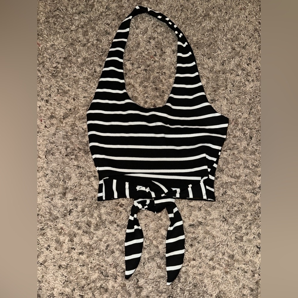 Striped Black and White Halter Top
